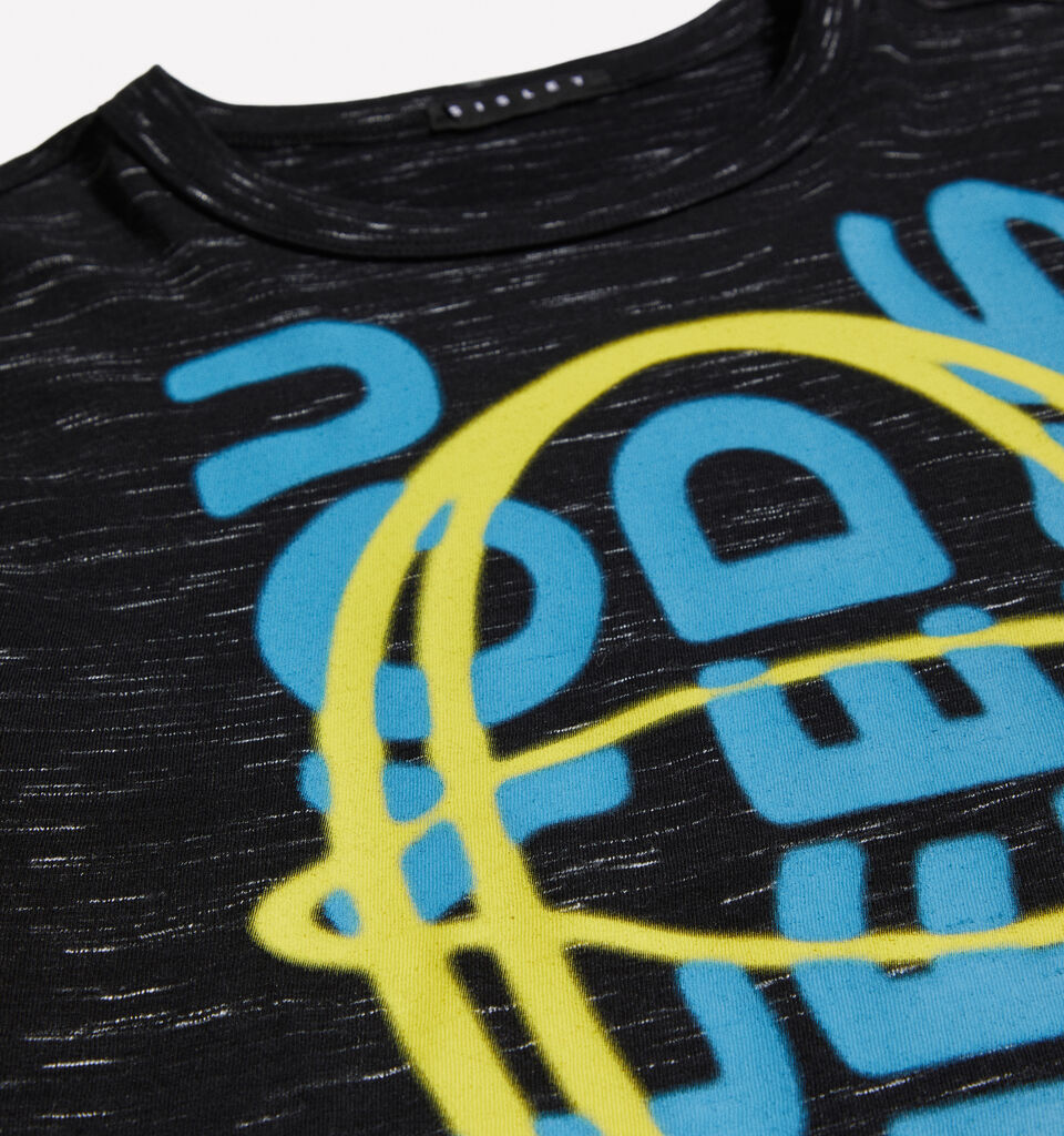 Black slub t-shirt with graffiti effect print - boys' long sleeve t-shirts - Black | Sisley Young image number 2